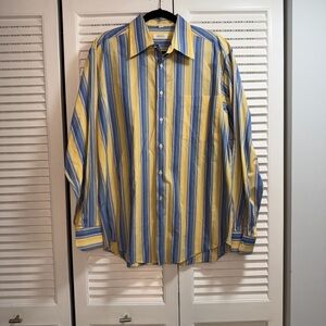 Barneys New York Yellow and Blue Striped Dress Shirt